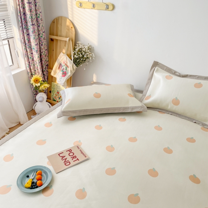 91家纺网 家纺一手货源 找家纺 时年 2021新款水洗养生冰丝凉席 桔子