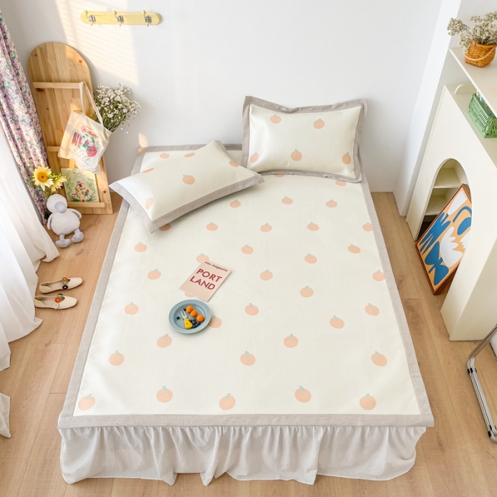 91家纺网 家纺一手货源 找家纺 时年 2021新款水洗养生冰丝凉席 桔子