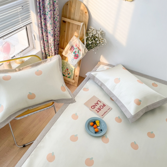 91家纺网 家纺一手货源 找家纺 时年 2021新款水洗养生冰丝凉席 桔子