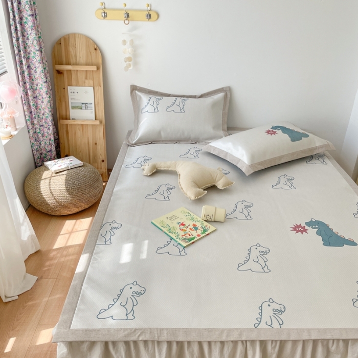 91家纺网 家纺一手货源 找家纺 时年 2021新款水洗养生冰丝凉席 恐龙战队