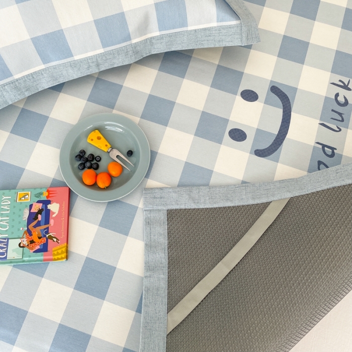 91家纺网 家纺一手货源 找家纺 时年 2021新款水洗养生冰丝凉席 蓝格笑脸