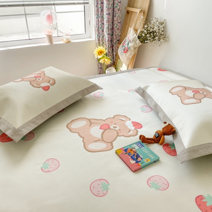 91家纺网 家纺一手货源 找家纺 时年 2021新款水洗养生冰丝凉席 礼物熊