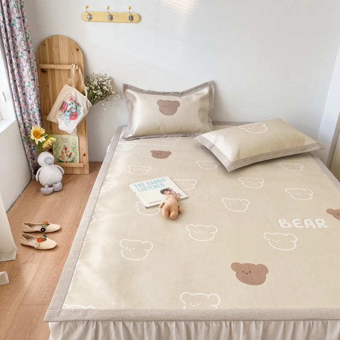 91家纺网 家纺一手货源 找家纺 时年 2021新款水洗养生冰丝凉席 熊仔