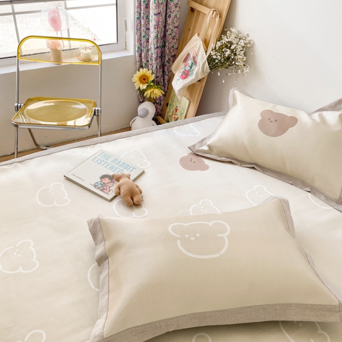 91家纺网 家纺一手货源 找家纺 时年 2021新款水洗养生冰丝凉席 熊仔