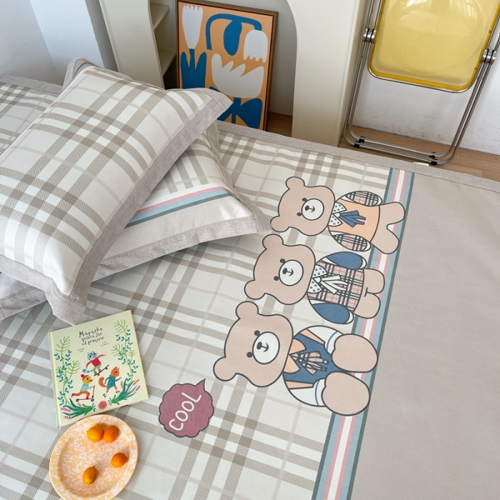 91家纺网 家纺一手货源 找家纺 时年 2021新款水洗养生冰丝凉席 英伦熊