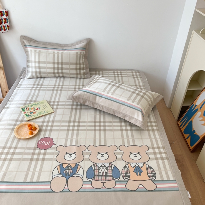 91家纺网 家纺一手货源 找家纺 时年 2021新款水洗养生冰丝凉席 英伦熊