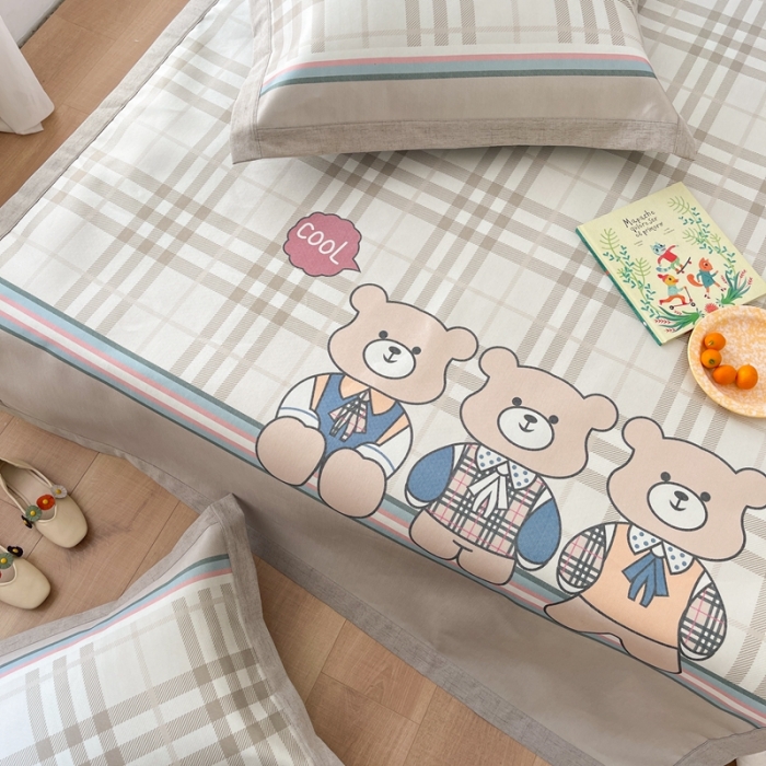 91家纺网 家纺一手货源 找家纺 时年 2021新款水洗养生冰丝凉席 英伦熊