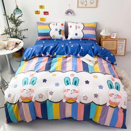 91家纺网 家纺一手货源 找家纺 珺柔 2021新款全棉印花四件套 彩虹小兔