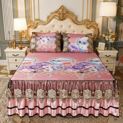 91家纺网 家纺一手货源 找家纺 瑞宝 2025新款高奢可水洗冰丝凉席床裙三件套 艾薇儿