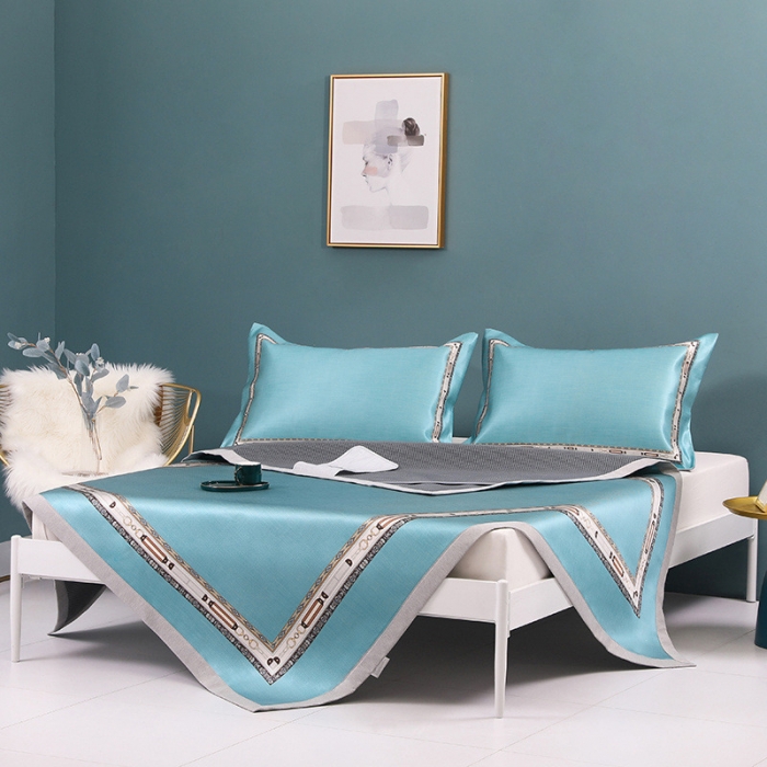 91家纺网 家纺一手货源 找家纺 莱福仕 2021新款可水洗冰炭席三件套 豆蔻-气质蓝