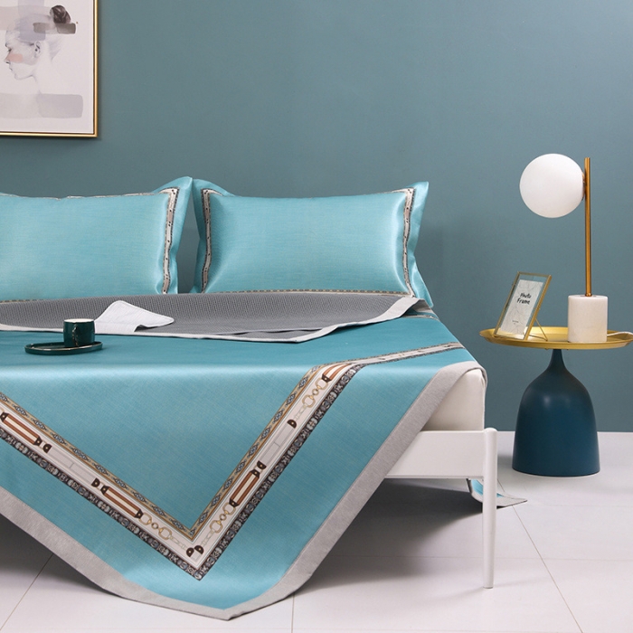 91家纺网 家纺一手货源 找家纺 莱福仕 2021新款可水洗冰炭席三件套 豆蔻-气质蓝