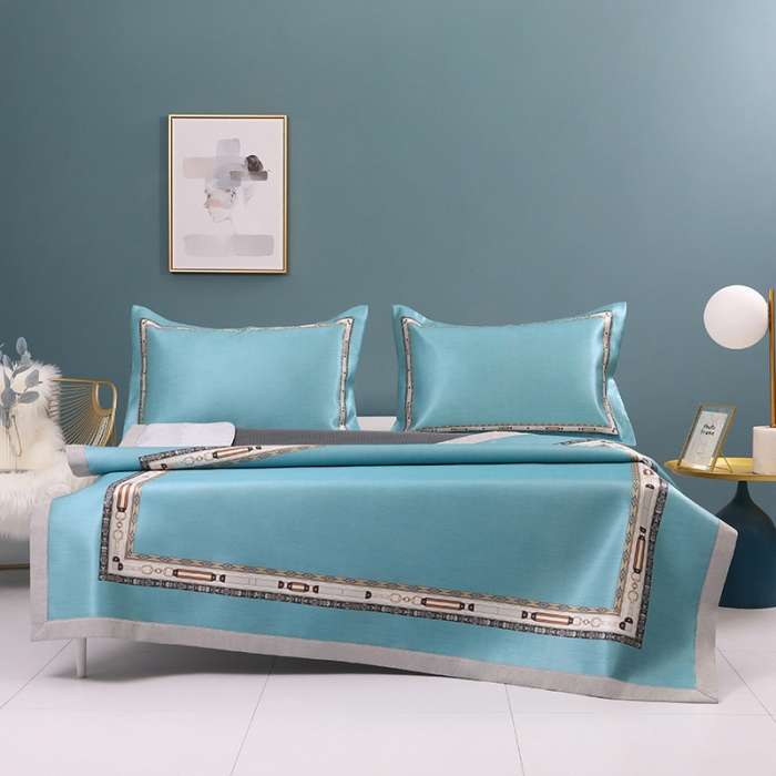 91家纺网 家纺一手货源 找家纺 莱福仕 2021新款可水洗冰炭席三件套 豆蔻-气质蓝