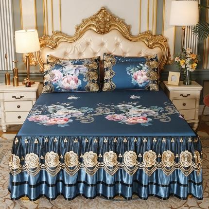 91家纺网 家纺一手货源 找家纺 瑞宝 2025新款高奢可水洗冰丝凉席床裙三件套 花韵