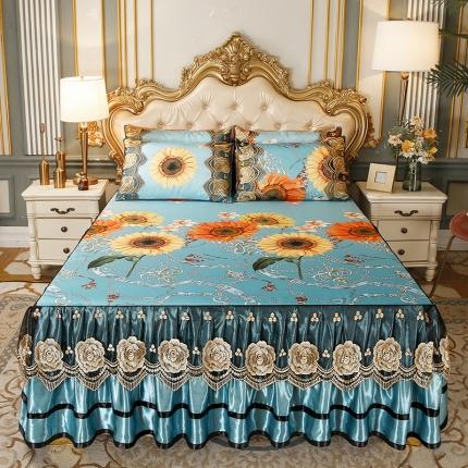 91家纺网 家纺一手货源 找家纺 瑞宝 2025新款高奢可水洗冰丝凉席床裙三件套 梦田