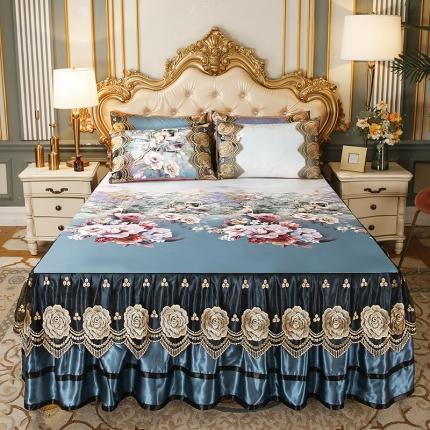 91家纺网 家纺一手货源 找家纺 瑞宝 2025新款高奢可水洗冰丝凉席床裙三件套 水木嫣然