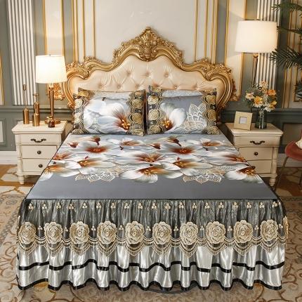 91家纺网 家纺一手货源 找家纺 瑞宝 2025新款高奢可水洗冰丝凉席床裙三件套 香奢佳人