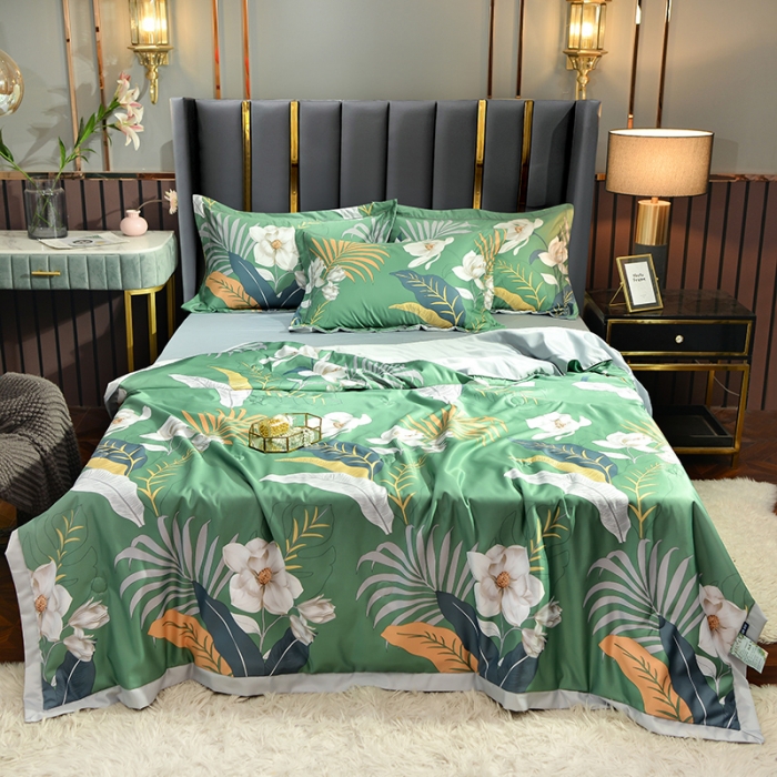 91家纺网 家纺一手货源 找家纺 梦柏2021新款水洗天丝夏被 夏凉被 秋暮悠然（绿）