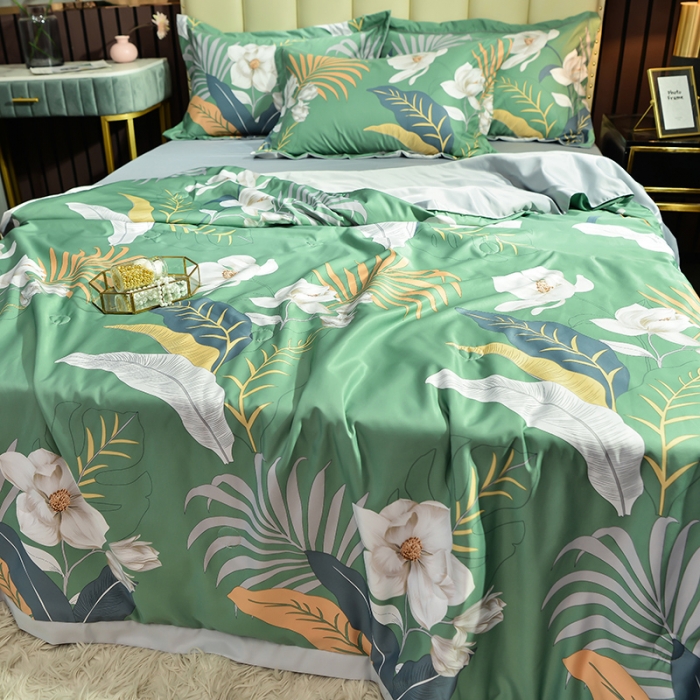 91家纺网 家纺一手货源 找家纺 梦柏2021新款水洗天丝夏被 夏凉被 秋暮悠然（绿）