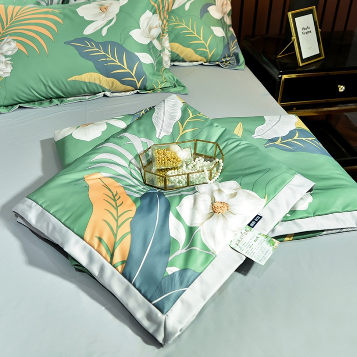 91家纺网 家纺一手货源 找家纺 梦柏2021新款水洗天丝夏被 夏凉被 秋暮悠然（绿）