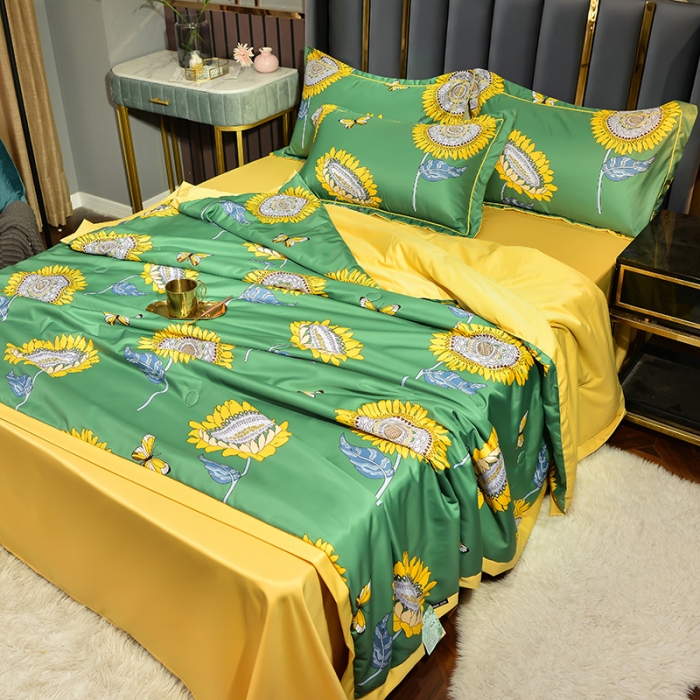 91家纺网 家纺一手货源 找家纺 梦柏2021新款水洗天丝夏被 夏凉被 向日葵