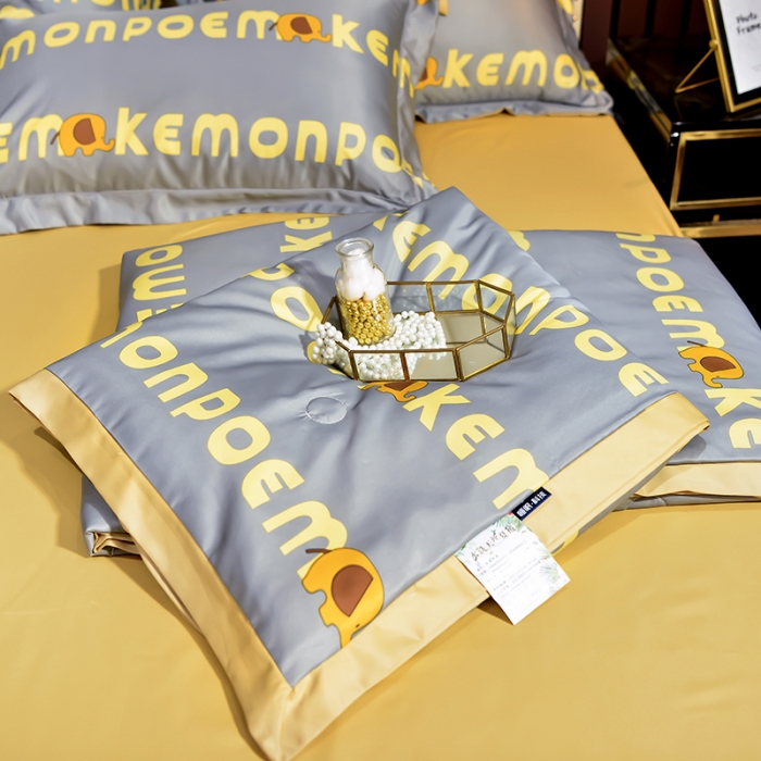 91家纺网 家纺一手货源 找家纺 梦柏2021新款水洗天丝夏被 夏凉被 字母象（灰）