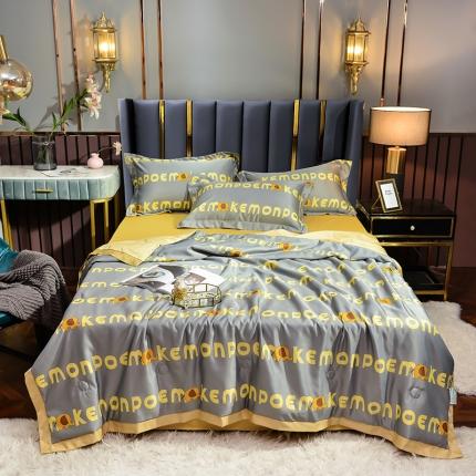 梦柏2021新款水洗天丝夏被 夏凉被 字母象（灰）