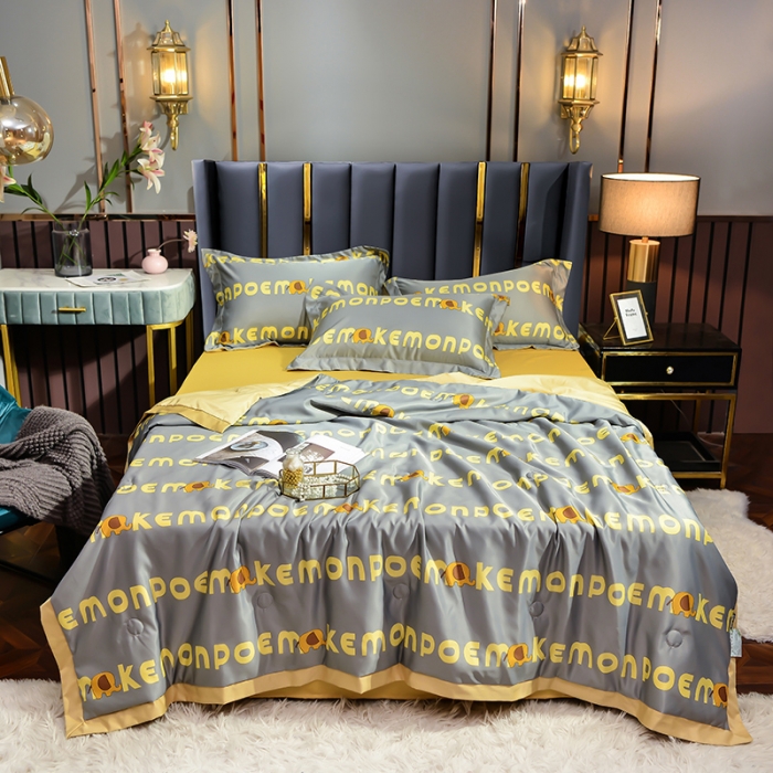 91家纺网 家纺一手货源 找家纺 梦柏2021新款水洗天丝夏被 夏凉被 字母象（灰）