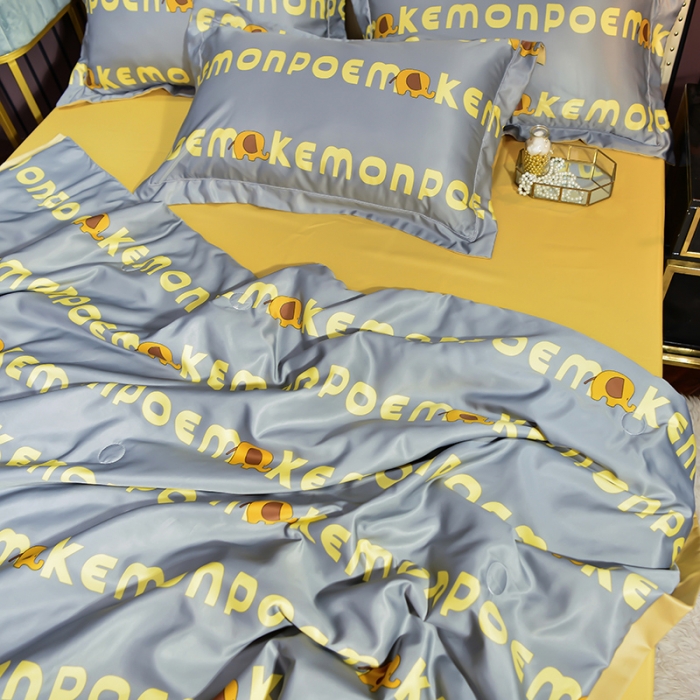 91家纺网 家纺一手货源 找家纺 梦柏2021新款水洗天丝夏被 夏凉被 字母象（灰）