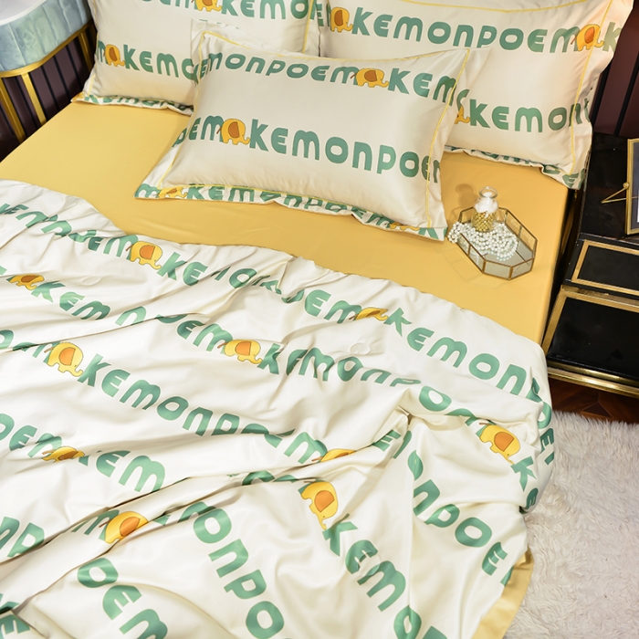 91家纺网 家纺一手货源 找家纺 梦柏2021新款水洗天丝夏被 夏凉被 字母象（浅咖）