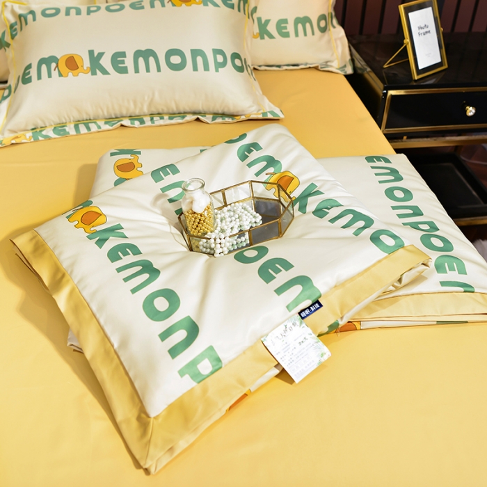 91家纺网 家纺一手货源 找家纺 梦柏2021新款水洗天丝夏被 夏凉被 字母象（浅咖）