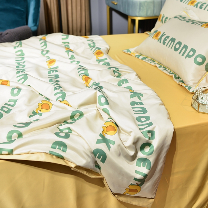 91家纺网 家纺一手货源 找家纺 梦柏2021新款水洗天丝夏被 夏凉被 字母象（浅咖）