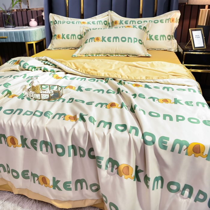 91家纺网 家纺一手货源 找家纺 梦柏2021新款水洗天丝夏被 夏凉被 字母象（浅咖）