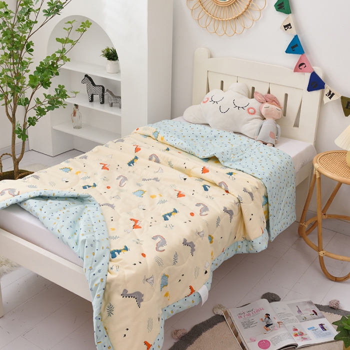 91家纺网 家纺一手货源 找家纺 BOSS 2021新款全棉棉花儿童夏被 恐龙岛-黄