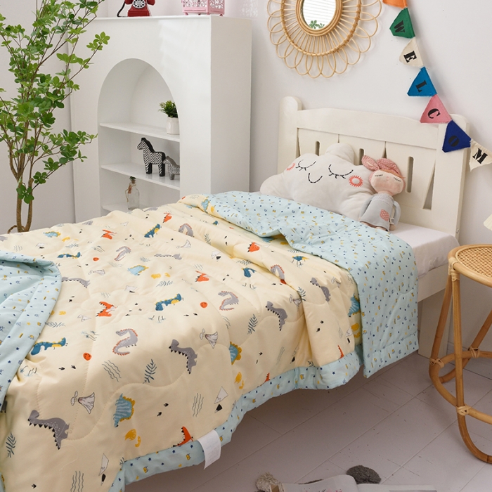 91家纺网 家纺一手货源 找家纺 BOSS 2021新款全棉棉花儿童夏被 恐龙岛-黄