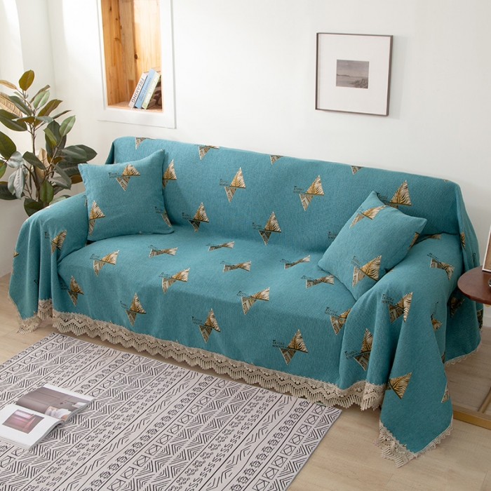 91家纺网 家纺一手货源 找家纺 启博 2022全盖雪尼尔沙发巾沙发垫沙发套沙发罩 罗曼情怀-蓝