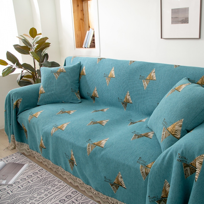 91家纺网 家纺一手货源 找家纺 启博 2022全盖雪尼尔沙发巾沙发垫沙发套沙发罩 罗曼情怀-蓝