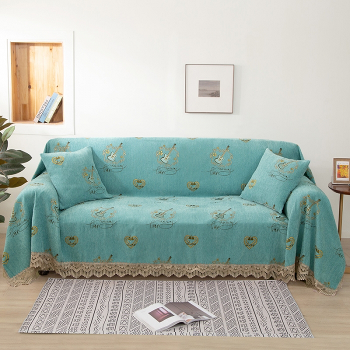 91家纺网 家纺一手货源 找家纺 启博 2022全盖雪尼尔沙发巾沙发垫沙发套沙发罩 小提琴-绿