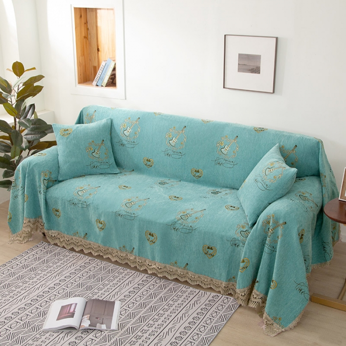 91家纺网 家纺一手货源 找家纺 启博 2022全盖雪尼尔沙发巾沙发垫沙发套沙发罩 小提琴-绿