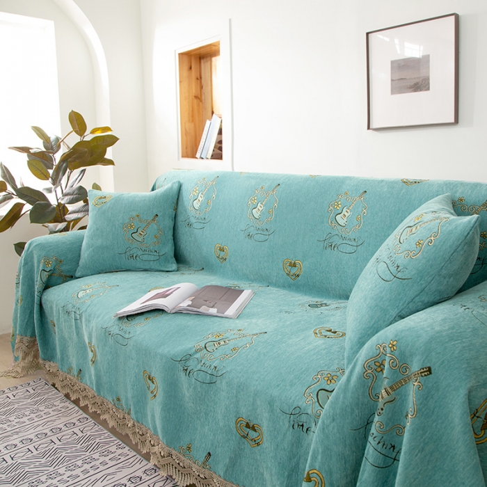 91家纺网 家纺一手货源 找家纺 启博 2022全盖雪尼尔沙发巾沙发垫沙发套沙发罩 小提琴-绿