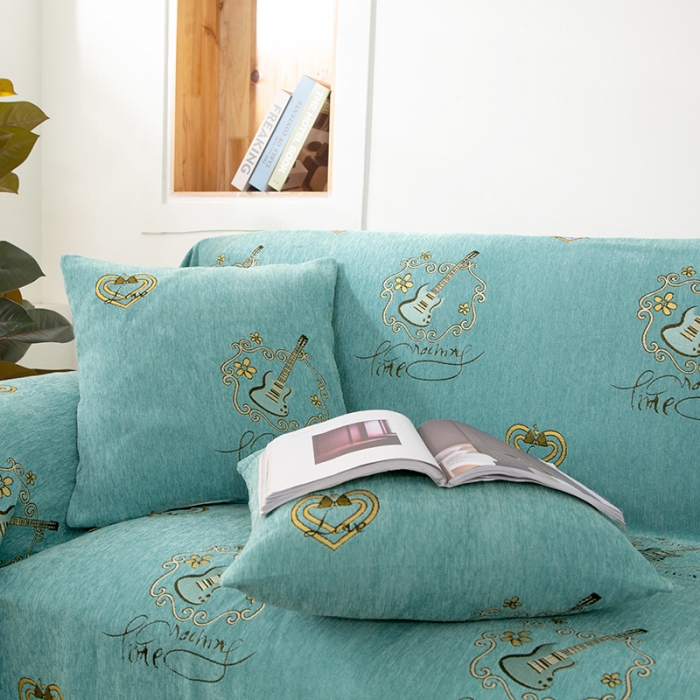 91家纺网 家纺一手货源 找家纺 启博 2022全盖雪尼尔沙发巾沙发垫沙发套沙发罩 小提琴-绿