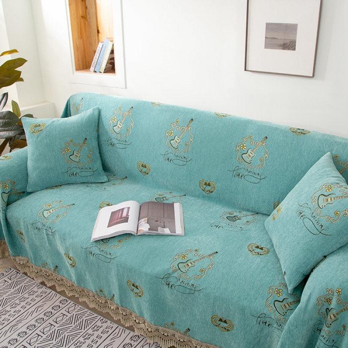 91家纺网 家纺一手货源 找家纺 启博 2022全盖雪尼尔沙发巾沙发垫沙发套沙发罩 小提琴-绿