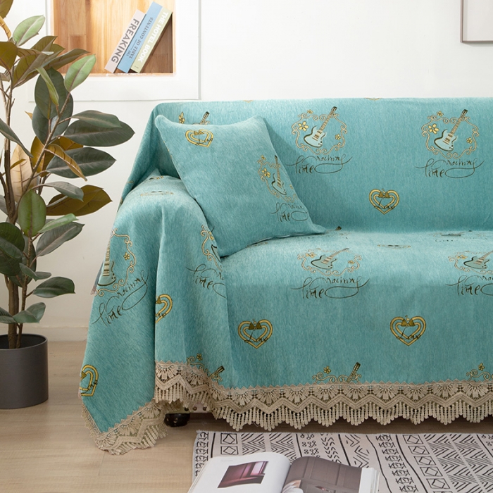 91家纺网 家纺一手货源 找家纺 启博 2022全盖雪尼尔沙发巾沙发垫沙发套沙发罩 小提琴-绿