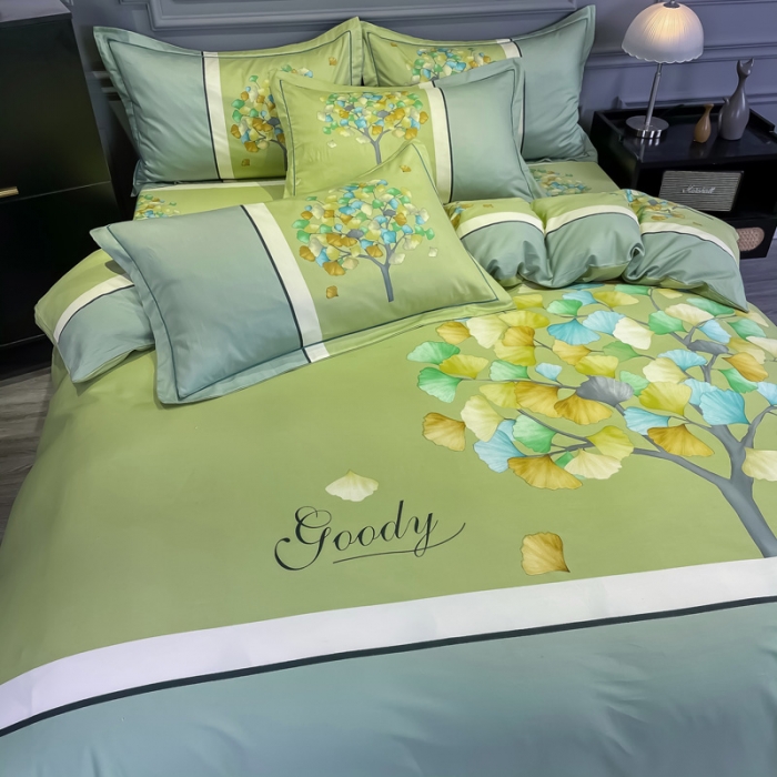 91家纺网 家纺一手货源 找家纺 金爱家 2021新款全棉活性花卉系列四件套 彩虹树