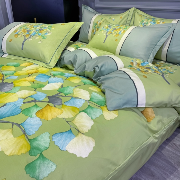 91家纺网 家纺一手货源 找家纺 金爱家 2021新款全棉活性花卉系列四件套 彩虹树