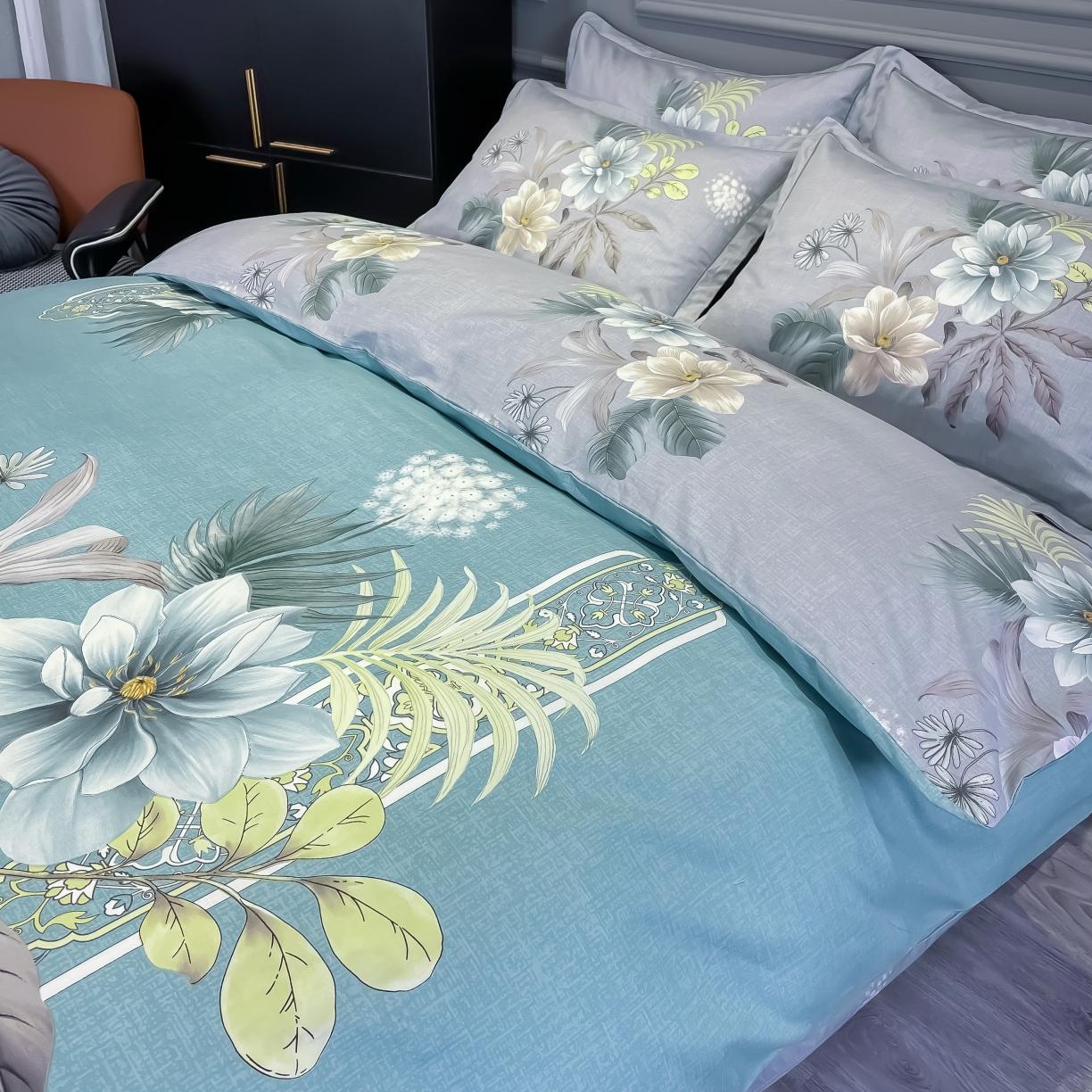 91家纺网 家纺一手货源 找家纺 金爱家 2021新款全棉活性花卉系列四件套 叶知秋兰