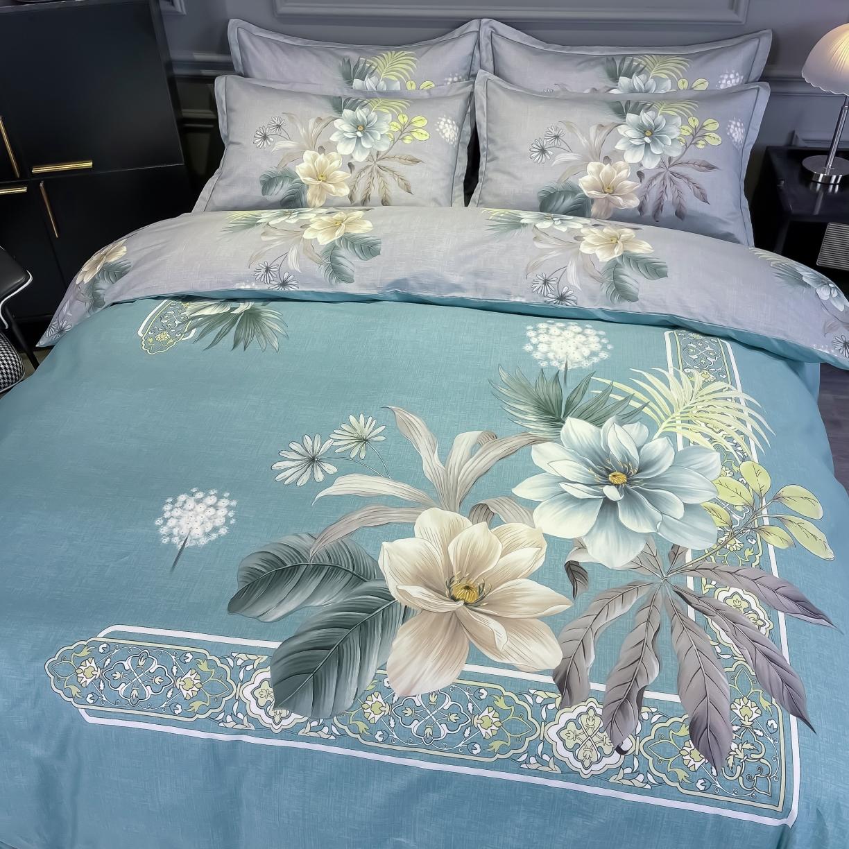 91家纺网 家纺一手货源 找家纺 金爱家 2021新款全棉活性花卉系列四件套 叶知秋兰