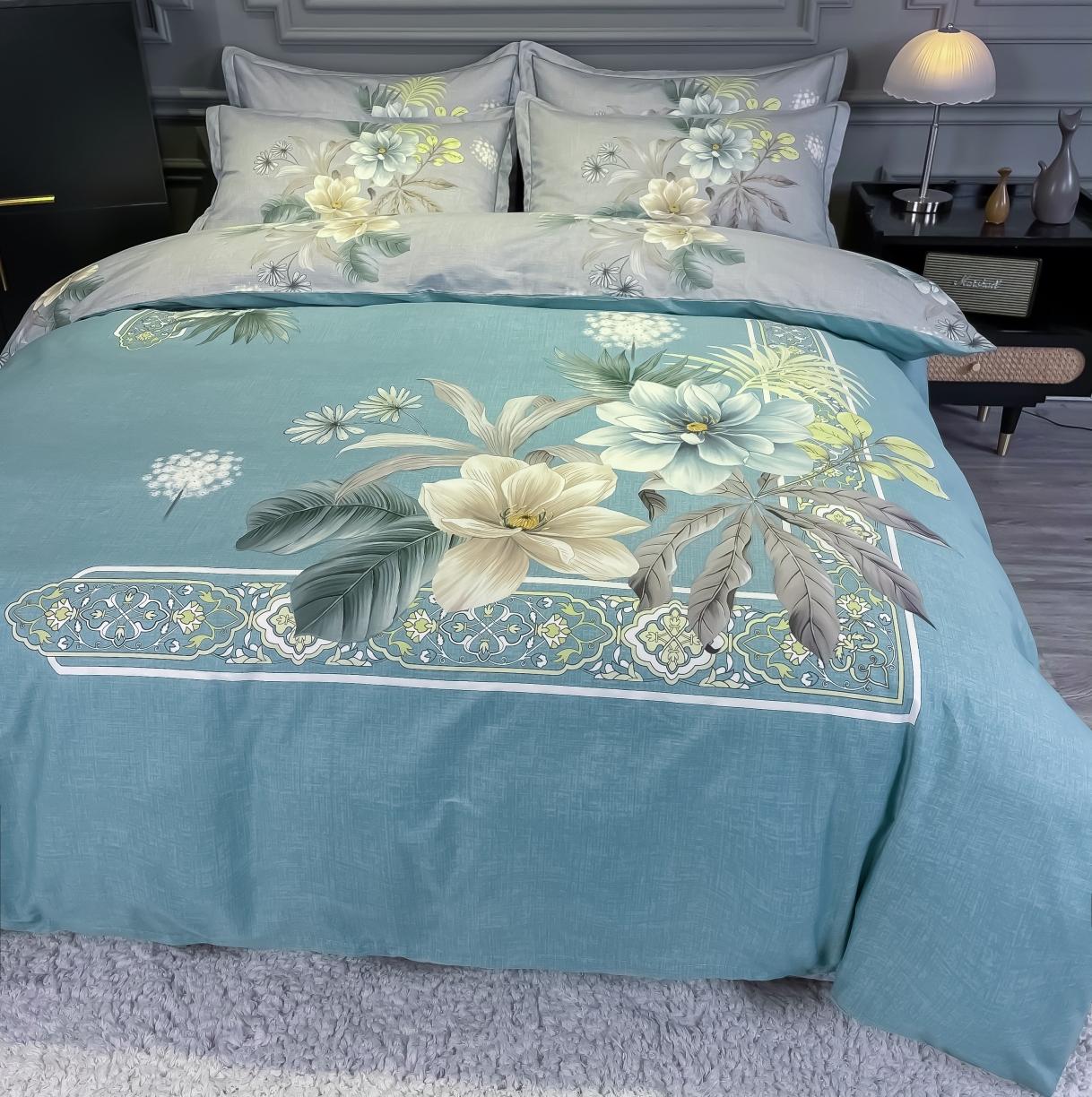 91家纺网 家纺一手货源 找家纺 金爱家 2021新款全棉活性花卉系列四件套 叶知秋兰