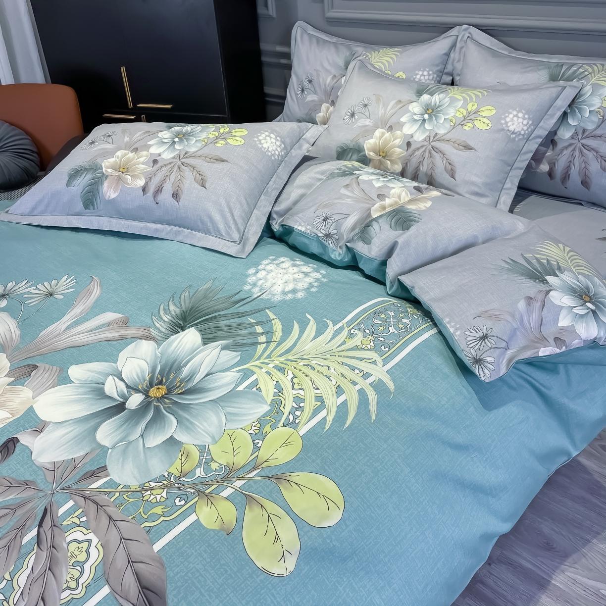 91家纺网 家纺一手货源 找家纺 金爱家 2021新款全棉活性花卉系列四件套 叶知秋兰