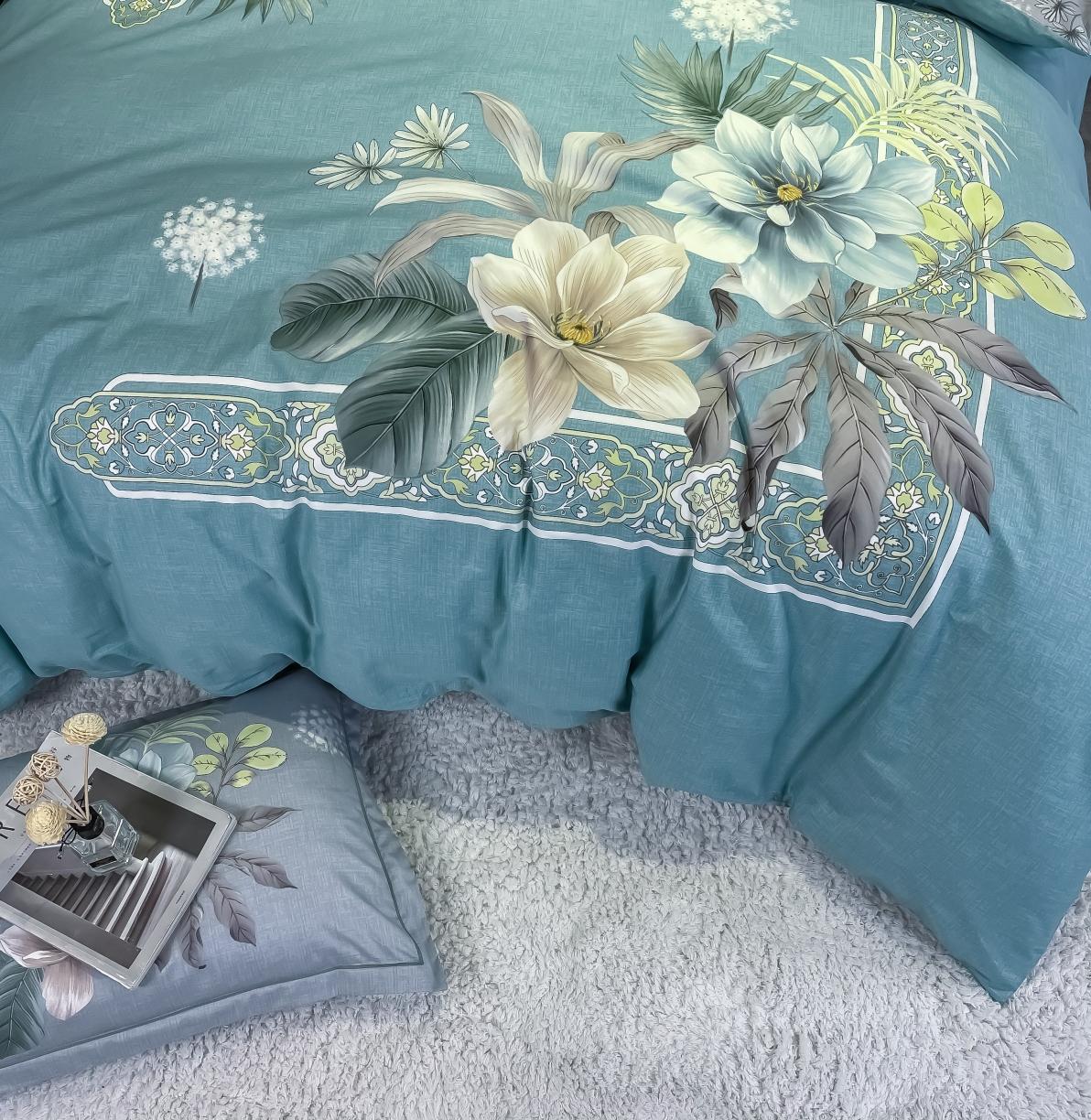 91家纺网 家纺一手货源 找家纺 金爱家 2021新款全棉活性花卉系列四件套 叶知秋兰