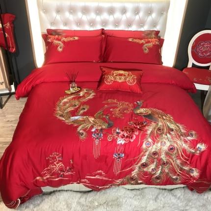 91家纺网 家纺一手货源 找家纺 玖玖爱 2021新款100支婚庆绣花四件套 良缘凤缔